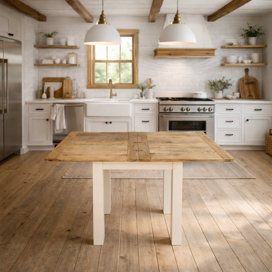 Petite Square Leg Extending Rustic Farmhouse Dining Table Painted Finish