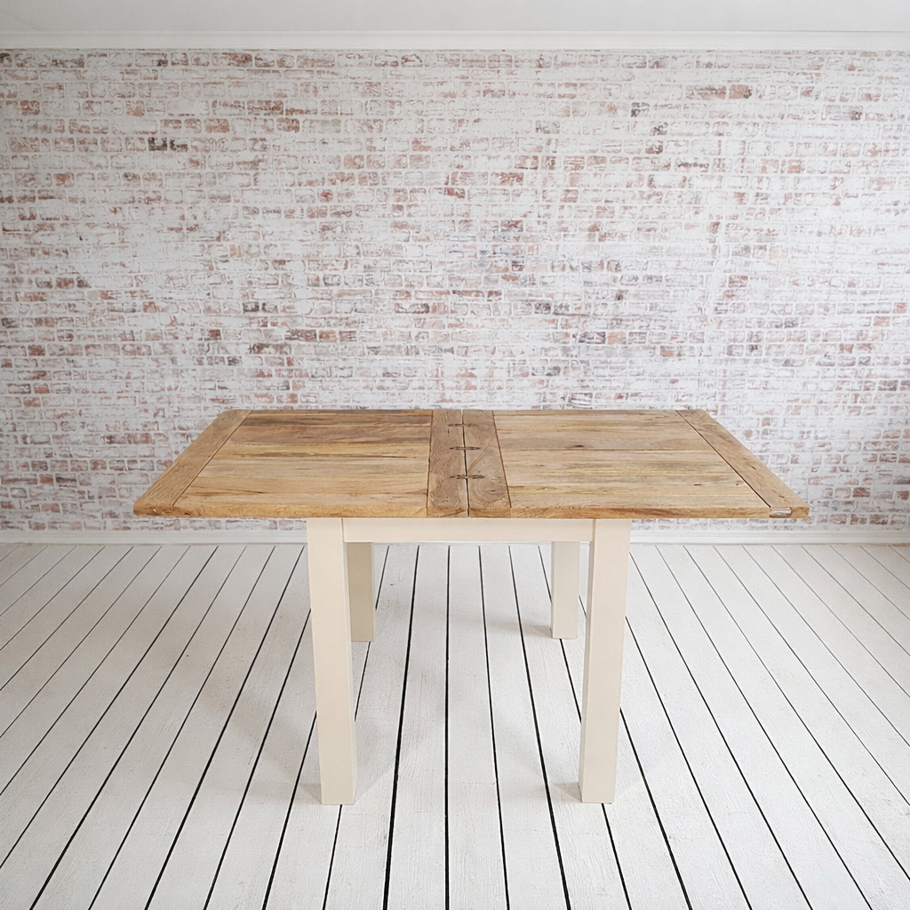 Petite Square Leg Extending Rustic Farmhouse Dining Table Painted Finish