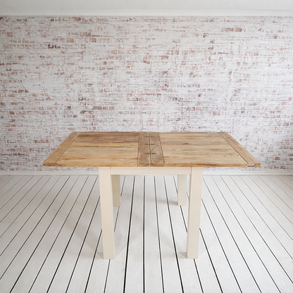 Petite Square Leg Extending Rustic Farmhouse Dining Table Painted Finish