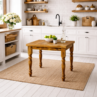 Natural Wood Finish Petite Turned Leg Extending Rustic Farmhouse Kitchen Dining Table