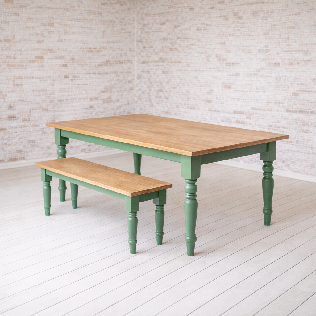 Traditional Oak Dining Table with Bench and Farmhouse Chairs Set