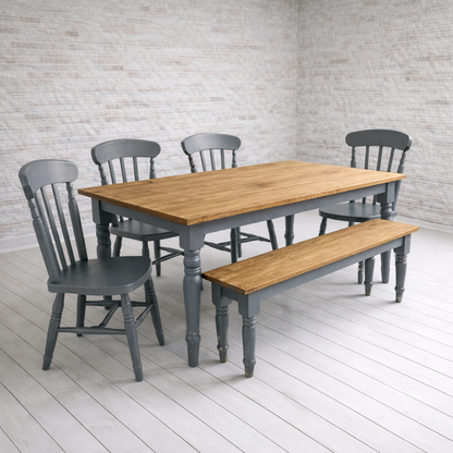 Traditional Oak Dining Table with Bench and Farmhouse Chairs Set