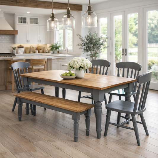 Traditional Oak Dining Table with Bench and Farmhouse Chairs Set