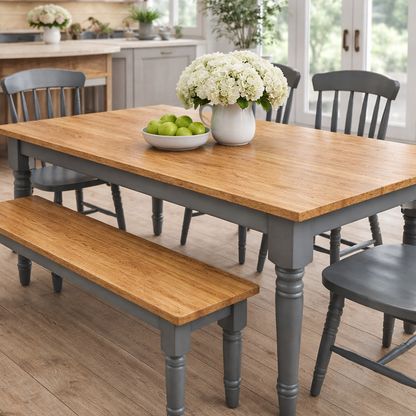 Traditional Oak Dining Table with Bench and Farmhouse Chairs Set