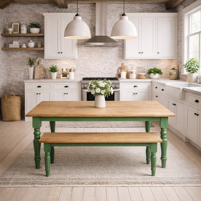 Traditional Oak Dining Table with Bench and Farmhouse Chairs Set