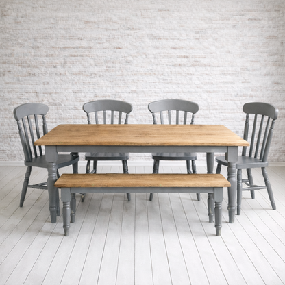 Traditional Oak Dining Table with Bench and Farmhouse Chairs Set