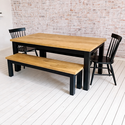 Chunky Rustic Oak Dining Table with Bench and Nordic Chairs Set