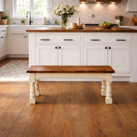 Painted Finish Farmhouse Kitchen Dining Bench with Refectory Turned Legs - Any Farrow & Ball!
