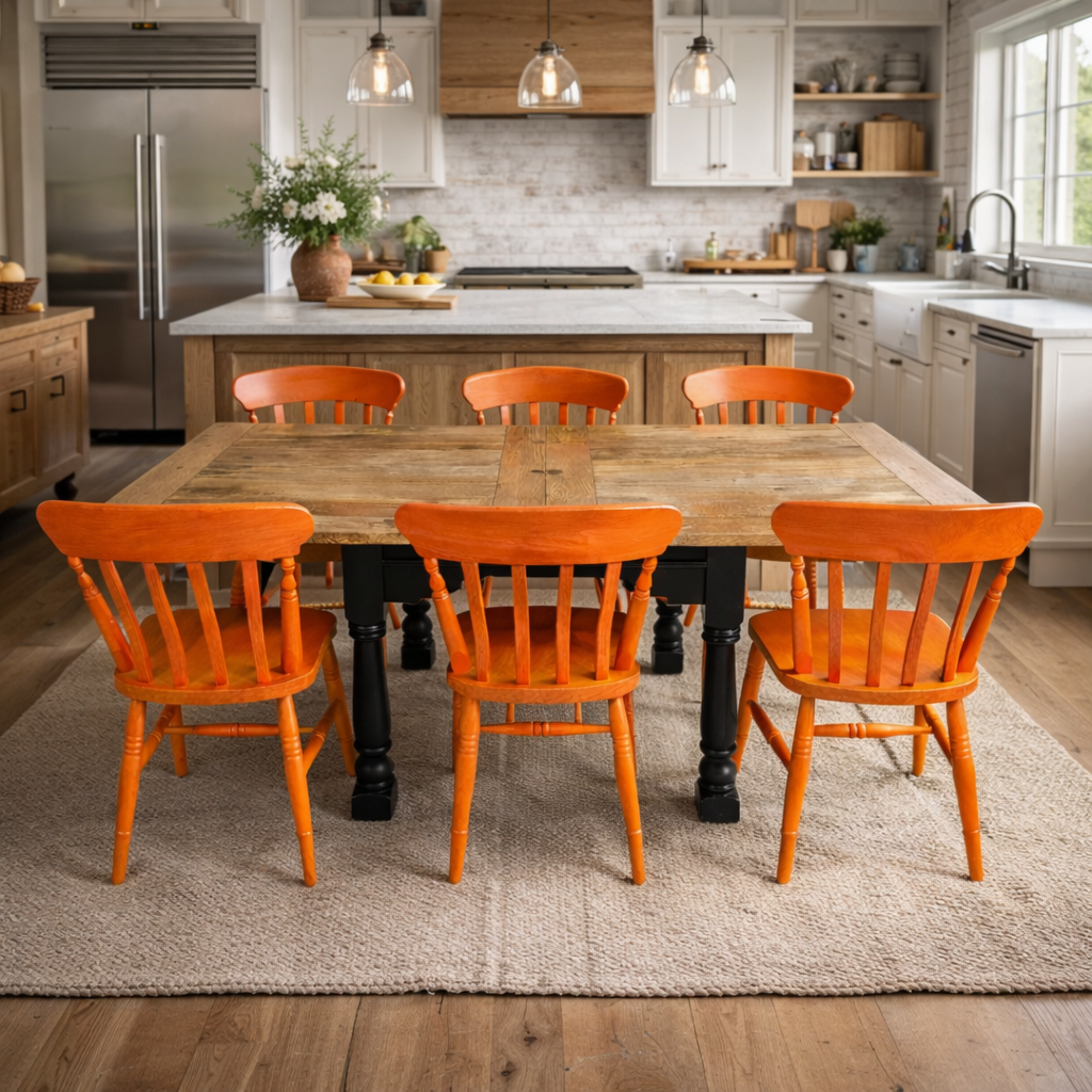 Extending Rustic Farmhouse Painted Dining Table Set - Space Saving, Extendable