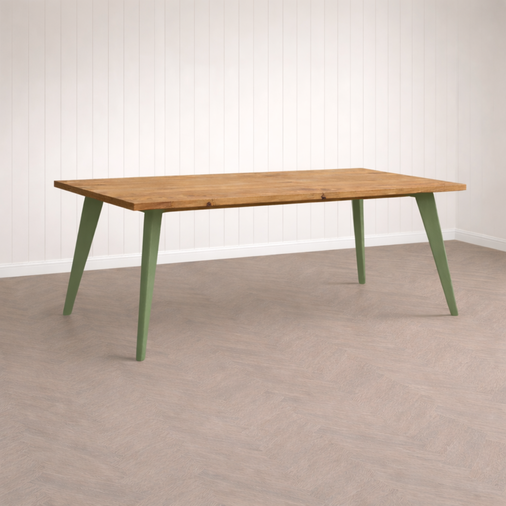 Nordic Tapered Leg Rustic Dining Table Painted Finish