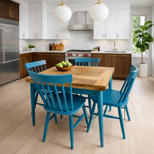 Extendable Mid-Century Folding Dining Table and Spindle Chair Dining Set Painted Finish