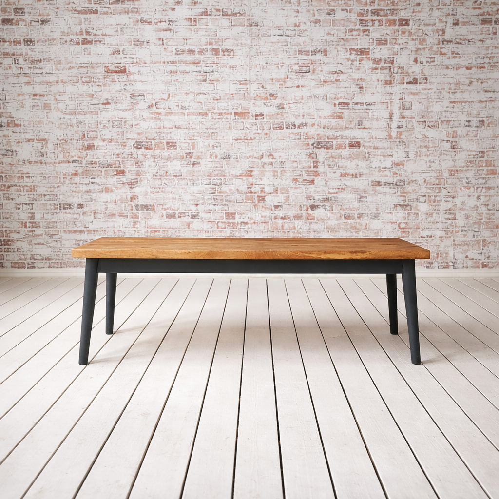 Painted Finish Mid-Century Modern Hardwood Dining Bench