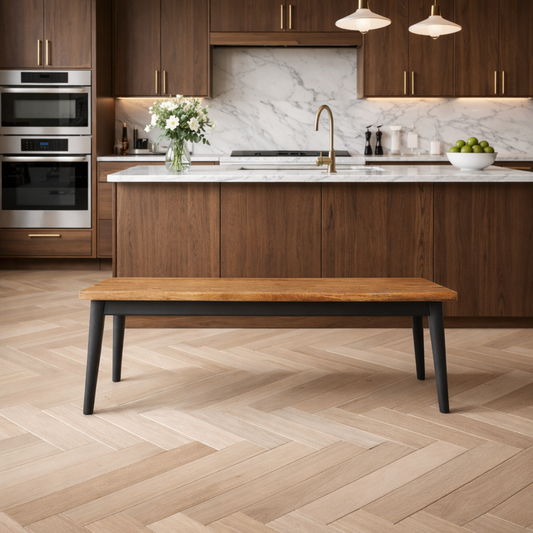 Painted Finish Mid-Century Modern Hardwood Dining Bench