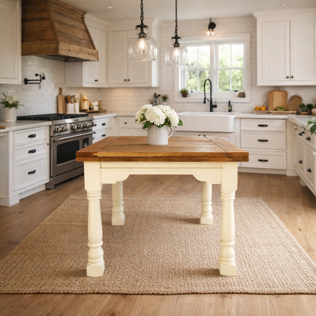 Painted Finish Folding Extendable Rustic Farmhouse Dining Table