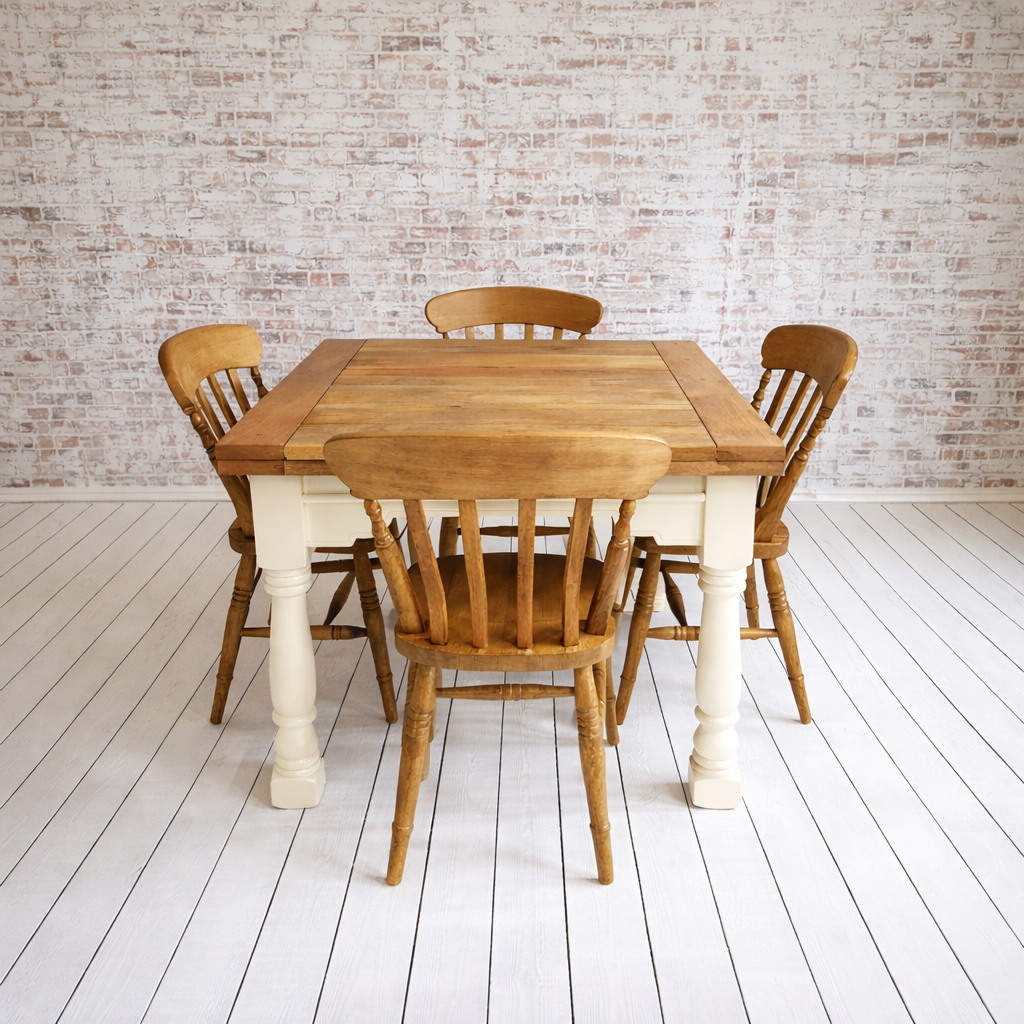 Extending Rustic Farmhouse Dining Table Set - Space Saving, Extendable