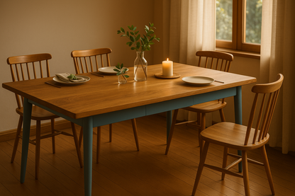 Painted Finish Extending Mid-Century Modern Living Hardwood Dining Table