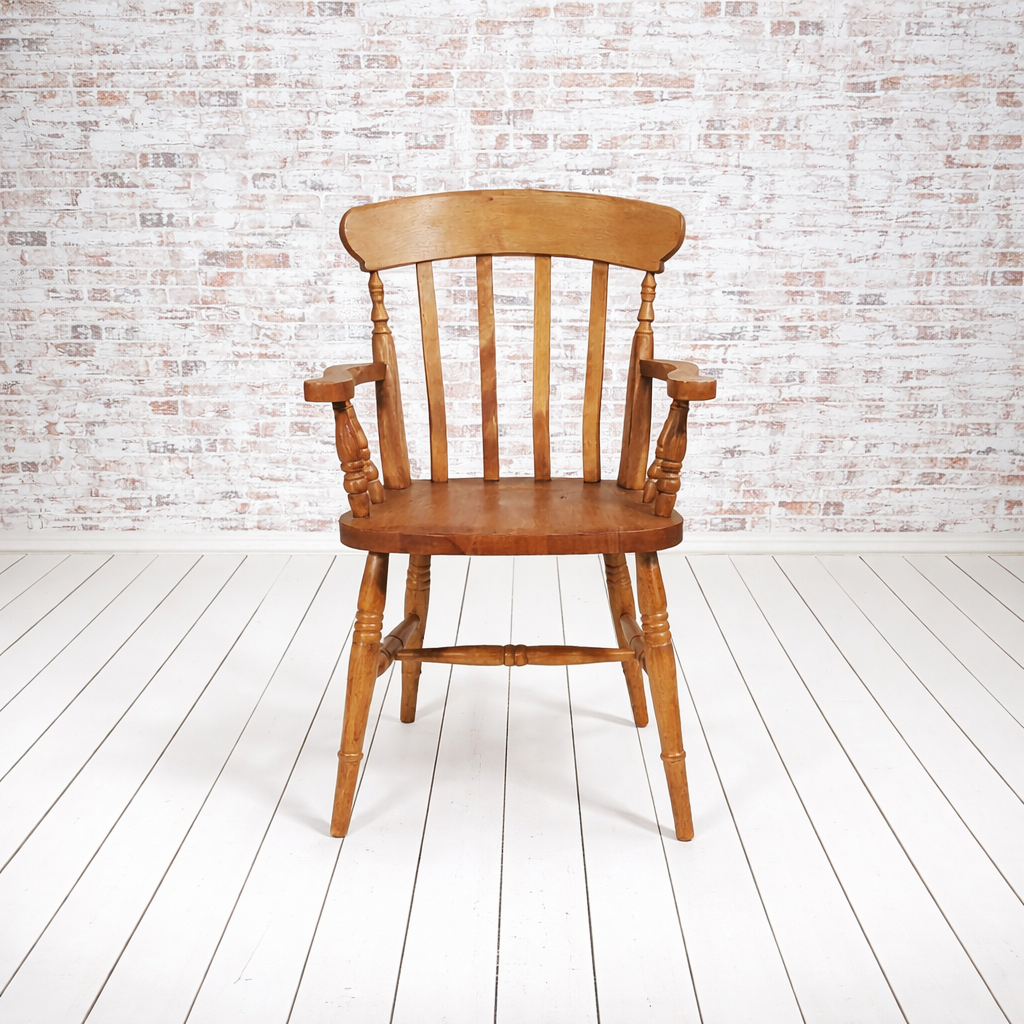 Pair of Slat Back Carver Chairs Rustic Antique Oil Finish