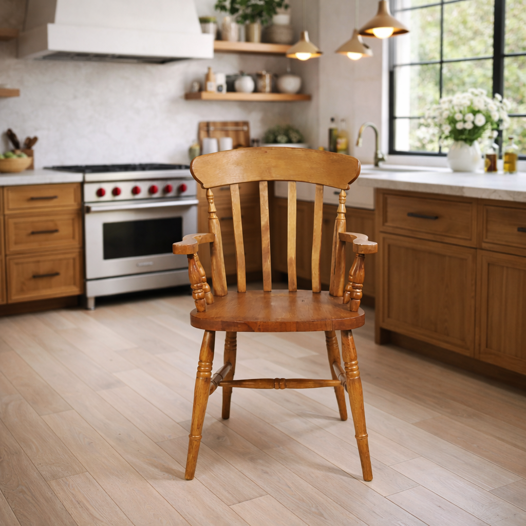 Pair of Slat Back Carver Chairs Rustic Antique Oil Finish