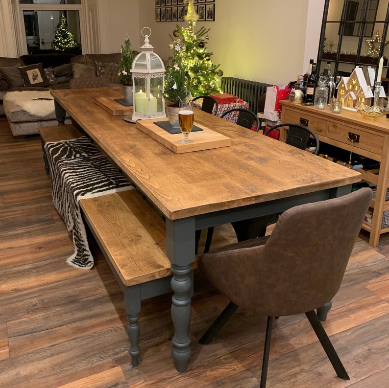 Traditional Rustic Farmhouse Reclaimed Style Pine Kitchen Dining Table - Any Size, Any Colour!