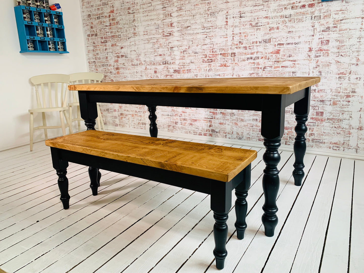 Traditional Rustic Farmhouse Reclaimed Style Pine Kitchen Dining Table - Any Size, Any Colour!