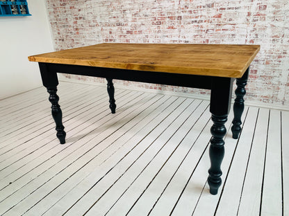 Traditional Rustic Farmhouse Reclaimed Style Pine Kitchen Dining Table - Any Size, Any Colour!