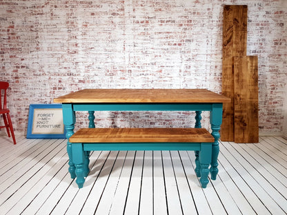 Traditional Rustic Farmhouse Reclaimed Style Pine Kitchen Dining Table - Any Size, Any Colour!