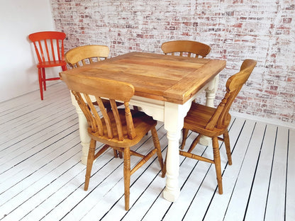 Extending Rustic Farmhouse Dining Table Set - Space Saving, Extendable