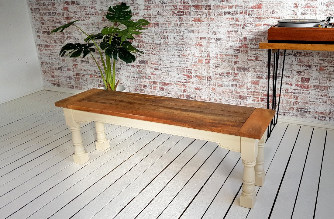 Painted Finish Farmhouse Kitchen Dining Bench with Refectory Turned Legs - Any Farrow & Ball!