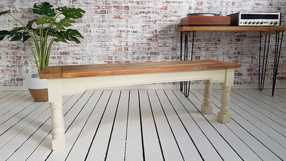 Painted Finish Farmhouse Kitchen Dining Bench with Refectory Turned Legs - Any Farrow & Ball!