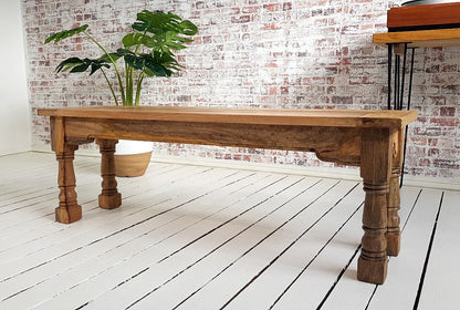 Rustic Dining Bench Natural Hardwood with Refectory Legs