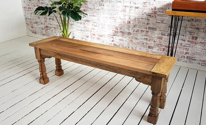 Rustic Dining Bench Natural Hardwood with Refectory Legs
