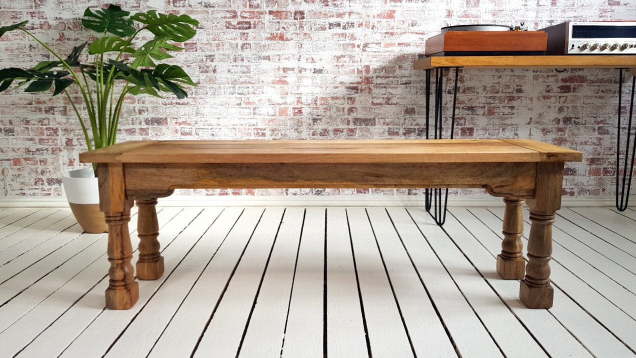 Rustic Dining Bench Natural Hardwood with Refectory Legs