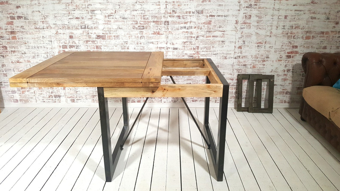 Extending Industrial Rustic Dining Table Drop Leaf Hardwood Finish