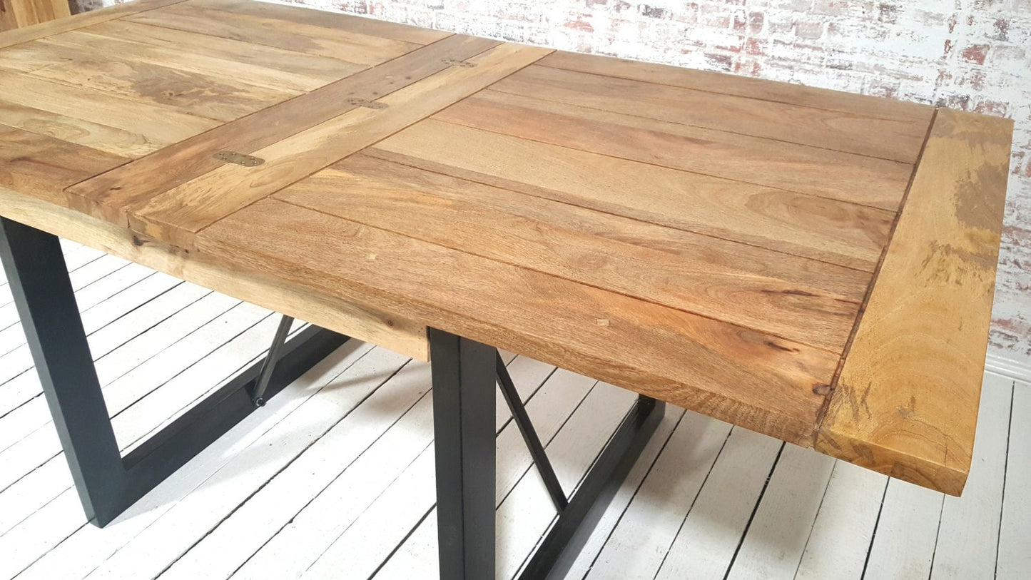 Extending Industrial Rustic Dining Table Drop Leaf Hardwood Finish