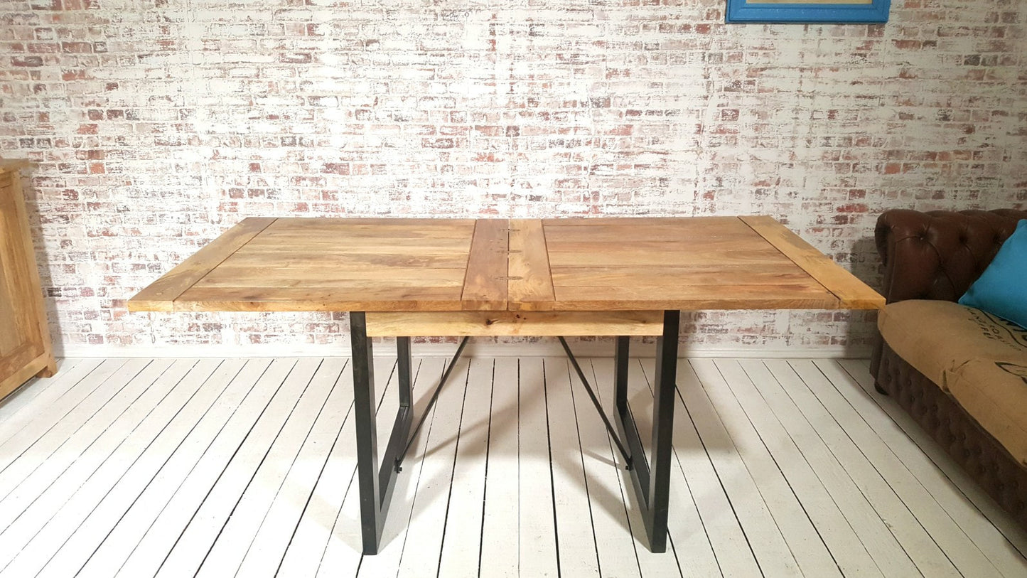 Extending Industrial Rustic Dining Table Drop Leaf Hardwood Finish