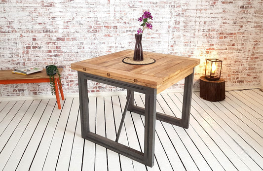 Extending Industrial Rustic Dining Table Drop Leaf Hardwood Finish