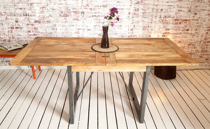 Extending Industrial Rustic Dining Table Drop Leaf Hardwood Finish