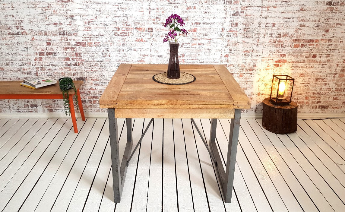 Extending Industrial Rustic Dining Table Drop Leaf Hardwood Finish