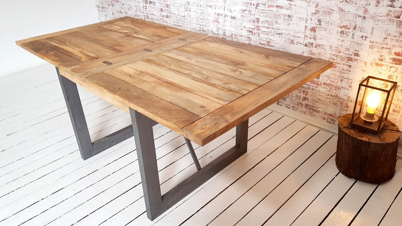 Extending Industrial Rustic Dining Table Drop Leaf Hardwood Finish