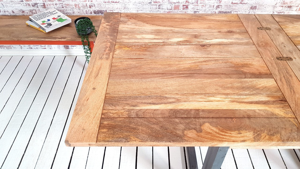 Extending Industrial Rustic Dining Table Drop Leaf Hardwood Finish