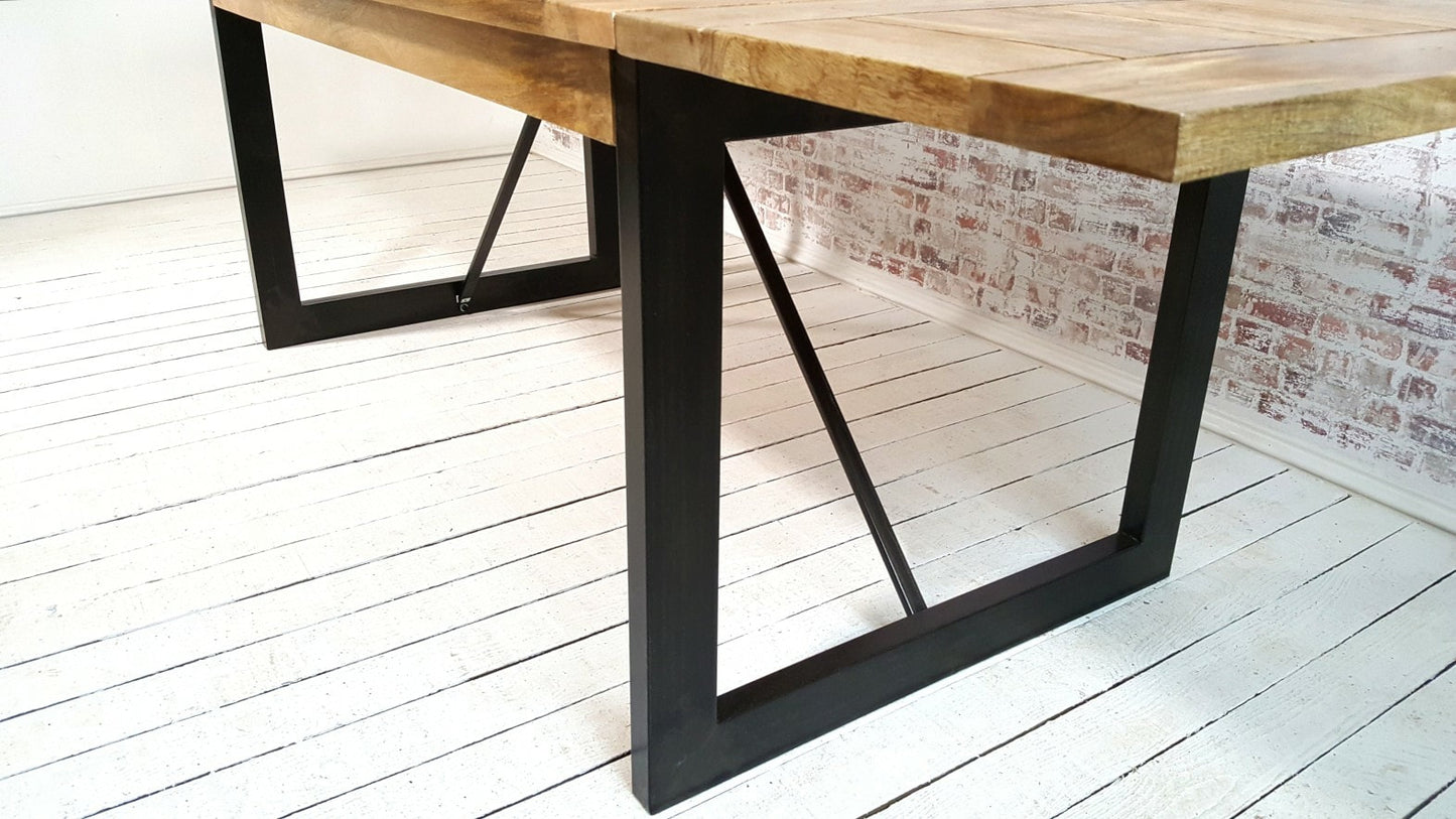 Extendable Rustic Hardwood Industrial Dining Table - Seats up to Twelve People
