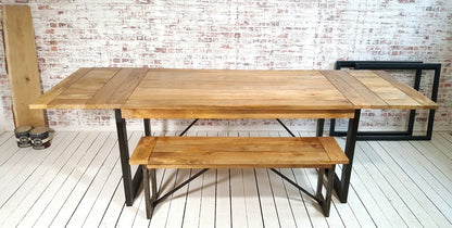 Extendable Rustic Hardwood Industrial Dining Table - Seats up to Twelve People