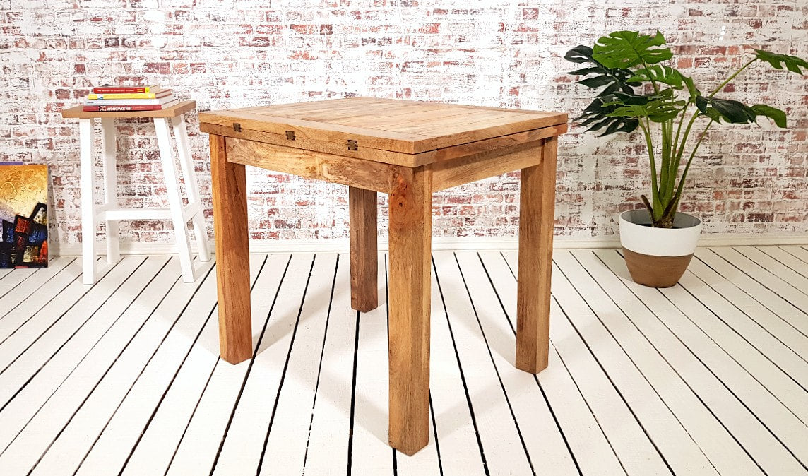 Small Extendable Dining Table Folding Drop Leaf Square Leg Rustic Farmhouse