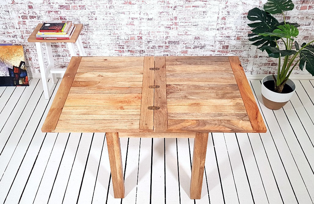 Small Extendable Dining Table Folding Drop Leaf Square Leg Rustic Farmhouse