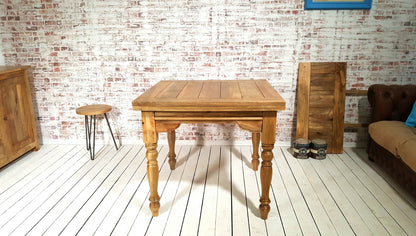 Natural Wood Extending Rustic Farmhouse Traditional Turned Leg Dining Kitchen Table Solid Hardwood