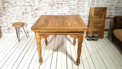 Natural Wood Extending Rustic Farmhouse Traditional Turned Leg Dining Kitchen Table Solid Hardwood