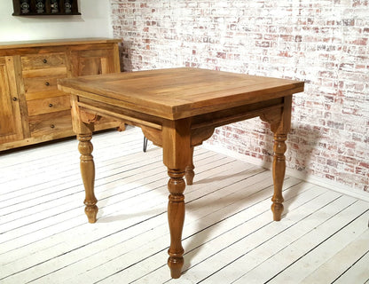 Natural Wood Extending Rustic Farmhouse Traditional Turned Leg Dining Kitchen Table Solid Hardwood