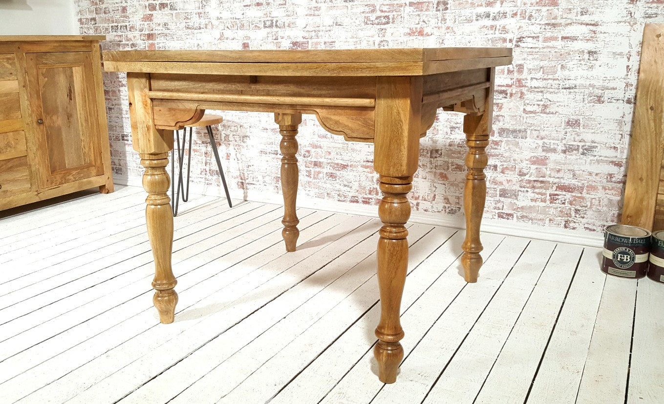 Natural Wood Extending Rustic Farmhouse Traditional Turned Leg Dining Kitchen Table Solid Hardwood