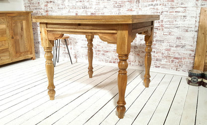 Natural Wood Extending Rustic Farmhouse Traditional Turned Leg Dining Kitchen Table Solid Hardwood