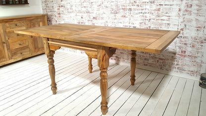 Natural Wood Extending Rustic Farmhouse Traditional Turned Leg Dining Kitchen Table Solid Hardwood